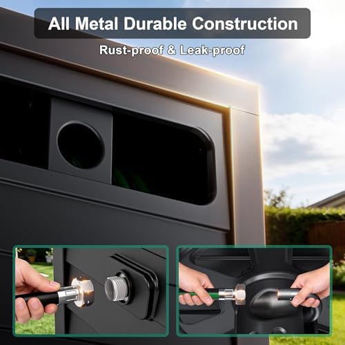 Metal Garden Hose Reel Box, Heavy Duty 150Ft 5/8" Large Capacity Hose Storage Deck Box with Hose Guide, 6Ft Leader Hose, Leak-Proof Aluminum Water Connection, Manual Crank Handle (Dark Brown) - Image 4