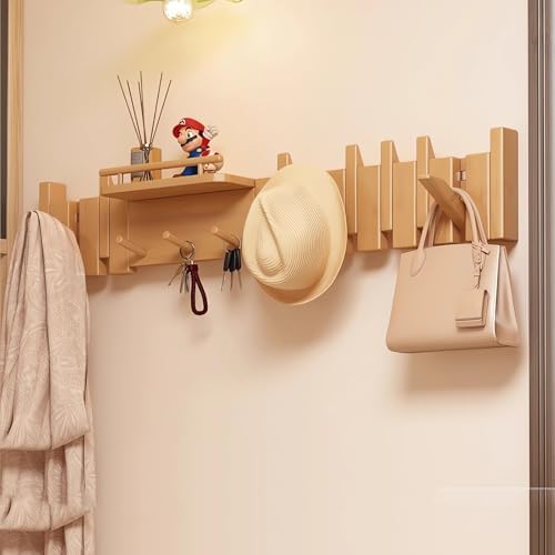 Paint Wood Wall Mounted Coat RackHooks Piano Key Hangers Natural Solid Wood Hanger Non-Woven Fabric Clothes Hangers for Closet, Kitchen, Bedroom, Bathroom, Entryway（Novel Beech 12 Hooks） by MurphyBedKitMattresFrame