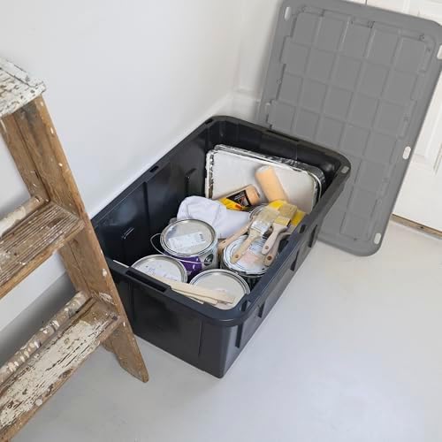 CX Heavy Duty 27-Gallon Stackable Storage Bins with Lids, Gray, 4 Pack - Image 4