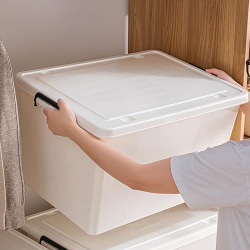 106 Quart Large Plastic Storage Bins with Wheels, 3 Pack, 26x18.5x15.4 Inch, Heavy Duty PP Storage Containers with Handles, Stackable Closet Organizers for Clothes, Bedroom & Home Organization by Unknown