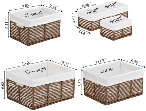 Vagusicc Wicker Storage Basket, 6 Pack Baskets for Organizing, Wicker Baskets with Handle, Rectangular Woven Basket for Storage Shelves, Cube Storage Bins for Closet/Clothes/Dresser, Brown - Image 2