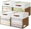 Bagnizer Storage Cubes, 4 Pack Linen Foldable Storage Bins with Clear Window and 2 Handles, 13x15x13 Storage Cube Bins for Shelf Closet, Kallax, Clothes, Books - (Brown / Off-White) by Bagnizer
