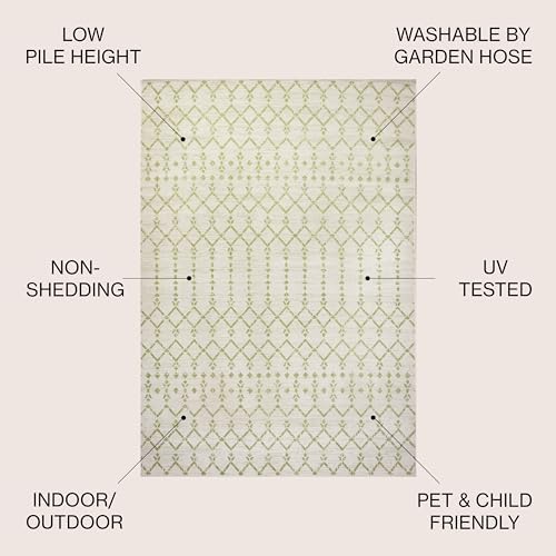 Eyely Moroccan Woven Round Rug 5 Ft Cream/Green, Indoor Outdoor Rug - Image 4
