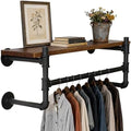 WEBI Wall Mounted Clothes Rack with Shelf,27" Industrial Pipe Clothing Rack with Shelf with Hanging Rod,Heavy Duty Iron Garment Rack Bar,Retail Display Clothes Rod for Laundry Room,Closet,Black by WEBI