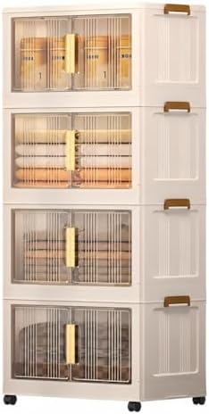Storage Bins with Lids, 4 Tier 480 QT Stackable Plastic Storage Bins, Foldable Storages Boxes with Magnetic Doors and Wheels for Clothes, Snacks, Books, Folding Containers for Home Office by Naviconvex
