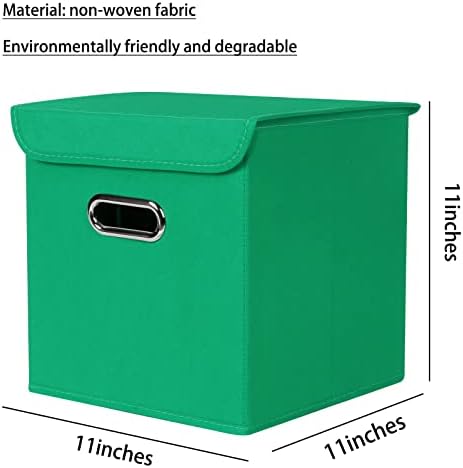 Closet Organizers Fabric Storage Bins With Lids Collapsible Cube Storage Organizer Basket With Handles,Storage Boxes for Clothes Storage,Office,Laundry,Shelves,6 Pack,（Green） - Image 2