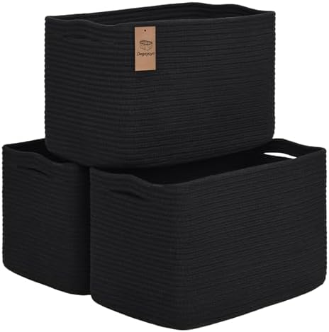 Baskets for Organizing,Storage Baskets,3 Pack Baskets for Shelfves,15"×10"×9" Woven Black Basket,toy storage bins,bins for organization by Degeyoyo