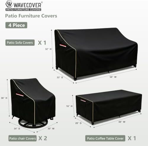 4-Piece Patio Furniture Cover Set, 600D Heavy Duty Outdoor Furniture Covers Waterproof — Fits 3-Seater Sofa, Swivel Rocker Chair & Coffee Table, All Weather Outdoor Protection, Small - Image 3