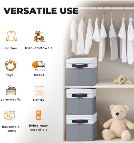 Criusia 6 Set Clothes Storage Bins with Lids - Stackable Fabric Closet Organizers and Storage Baskets for Shelves -Odorless Large Enough for Clothes Blanket Toy Storage -Dorm Room Apartment Essentials - Image 6