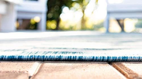 Unique Loom Outdoor Striped Collection Area Rug - Striped (5' 1" x 8' Rectangle, Light Aqua/Ivory) - Image 4