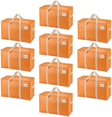 VENO 10 Pack Heavy Duty Moving Bags, Extra Large Storage Bags with Reinforced Handles & Strong Zippers, Foldable & Reusable Moving Box Alternative for Clothes & Dorm Storage by Veno