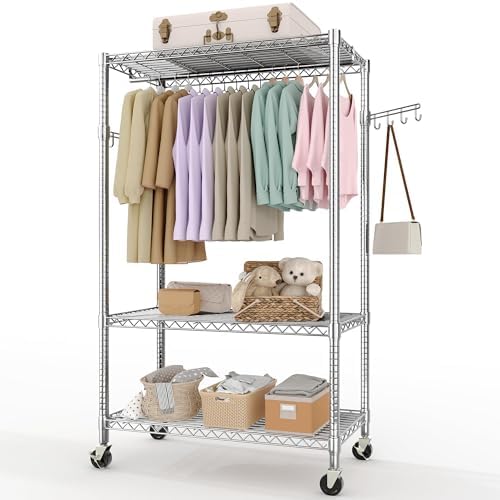 Metal Rolling Clothes Rack 695LBS Wardrobe Rack with Wheels Chrome by Unknown
