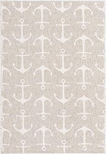 Unique Loom Outdoor Coastal Collection Area Rug - Ahoy (6' 1" x 9' Rectangle, Gray/ Ivory) - Image 3