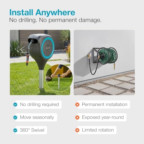GARDENA Automatic Retractable Garden Hose Reel - 50 Feet - 360 Degree Swivel Outdoor Hose Reel with Metal Spike Base - Auto Retract - UV Resistant Housing - Easy Install No Tools Required - 18604 - Image 3