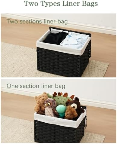 SETVSON Storage Basket with Lid, 2-Lid PE Rattan Storage Bin, Black - Image 6