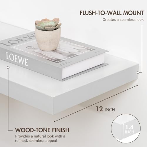 Acovy 12 Inch Floating Shelves, 12" Deep Floating Shelf Wall Mounted, 12" Wall Shelves, Rustic Deep Bookshelf, Extra Deeper Display Shelves & Storage Shelves for Bedroom, Living Room, Set of 3 - Image 3