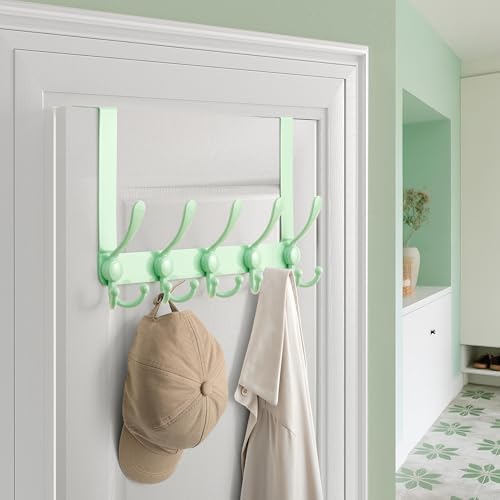 Dseap Over Door Hook 2.0 - Upgraded Version - Simple-Assembly, Strong, Heavy-Duty Stainless Steel 5-Tri-Hook Over The Door Hanger Rack, SimpleStrong Series, Green, Pack of 2 - Image 6