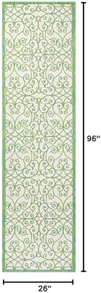 Eyely Filigree Weave Runner Rug 2X8 Cream/Green, Indoor Outdoor Rug - Image 2