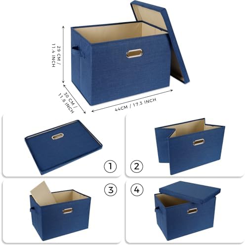 SNWDN 4 Pack Large collapsible Fabric Storage Bins with Lids (Dark Blue 17.3x11.4x11.8 inches) - Image 2