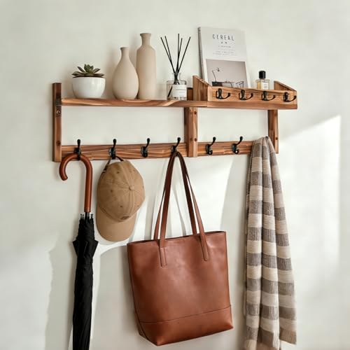 29" Coat Rack Wall Mount with Shelf, 4 in 1 Wall Mounted Coat and Key Hanger with 11 Hooks, Entryway Key Holder with Mail Holder for Living Room, Bedroom by Unknown