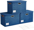 17" Large Fabric Storage Box with Lids, 3-Pack, Navy by Roobyl