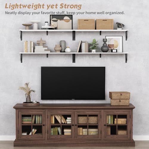 Forbena White Floating Book Shelves for Wall, 36 Inches Long Wall Shelves with Metal Brackets for Bedroom, Large Floating Bookshelf Bookshelves for Living Room Office Classroom (White Wood) - Image 3