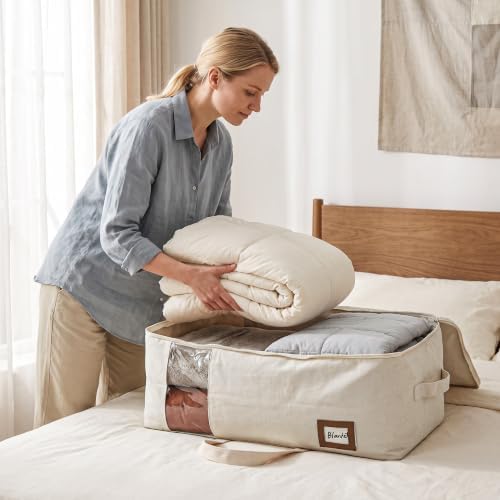 Cotton Canvas Storage Bags for King/Queen Comforters, Bedding, 3Pack, Beige - Image 4