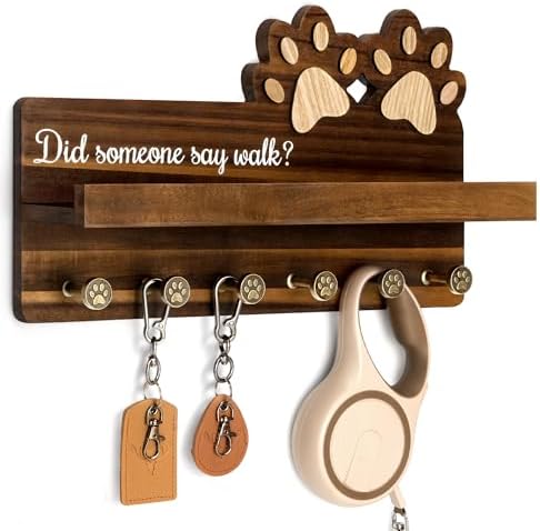 MTERSN Acacia Wood Dog Leash Holder for Wall with Wall Shelf, Dark Brown by MTERSN