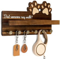 MTERSN Acacia Wood Dog Leash Holder for Wall with Wall Shelf, Dark Brown by MTERSN