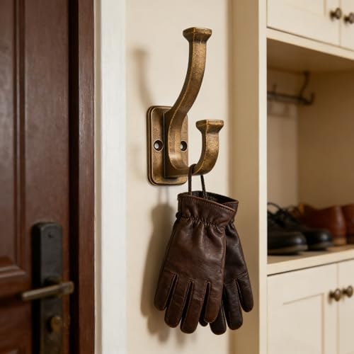 10 Pack 4-1/2inch Antique Brass Coat Hooks zinc Alloy mudroom Hooks, Strong Load-Bearing for Bedroom Entrance wall, Hanging Clothes Hanger Behind the Door, Bathroom Towel Robe Hooks - Image 3