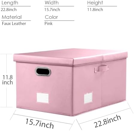 PRANDOM Collapsible Storage Box with Lid [3-Pack] Leather Fabric Foldable Storage Bin Organizer Container Basket Cube with Cover for Home Bedroom Closet Office Nursery Pink(22.8X15.7X11.8) - Image 5