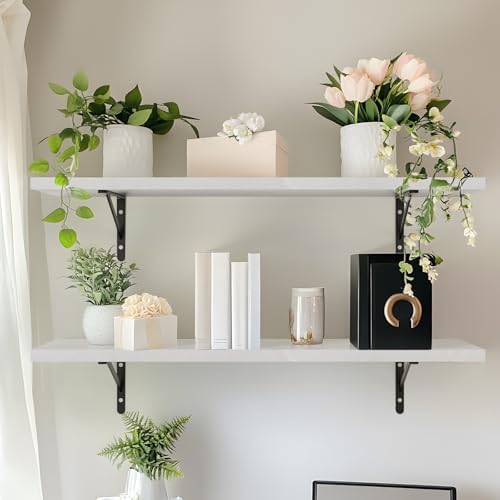 Kaboon 45 inch Long 10 inch Deep Floating Shelves for Wall Set of 2, Large Open Shelves Wall Mounted, Space Saving Home and Commercial Use, White Rock - Image 6