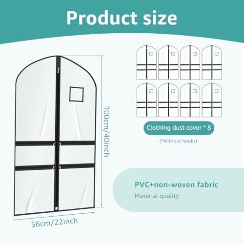 8 Pack Clear Garment Bags for Dance Costumes,40 Inch Transparent Dance Costume Bag with 4 Zipper Pockets & ID Window,Waterproof Hanging Garment Bag for Competition,Recital,Travel - Image 7