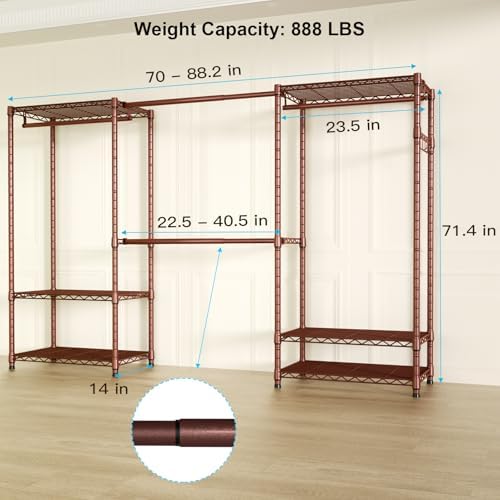 Ulif E1 Heavy Duty Closet Garment Rack, 6 Tiers Adjustable Clothes Rack - Image 6