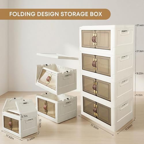 MOONEDGE 140QT Stackable Plastic Storage Bins, 4-Tier Foldable Cabinet - Image 5