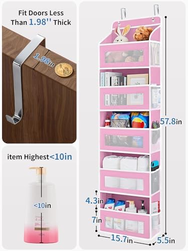 JARLINK Over the Door Organizer for Pantry, Bathroom, 5 Shelf Pink, 2 Pack - Image 2