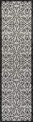 Eyely Filigree Weave Runner Rug 2X8 Light Gray/Black, Indoor Outdoor Rug - Image 3