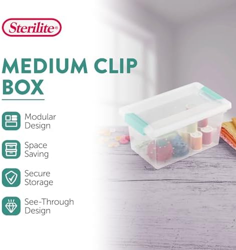 Sterilite 12-Pack Clip Box, Stackable Clear Plastic Bins with Latching Lids, Medium - Writing, Arts or Crafts Supplies Storage Containers for Home, Office, Classroom and Workshop Organization - Image 2