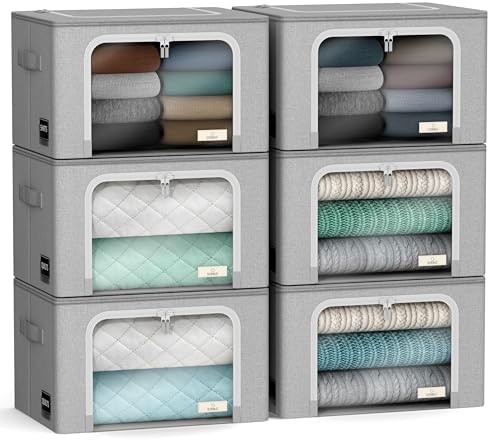 Sorbus Clothes Storage Bins with Metal Frame, Clear Window (6 Pack, Gray) by Sorbus