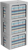 CYhom 3Pack Frame Storage Box - Clothes Storage Bin Bags Oxford Fabric Foldable Stackable Container Organizer Set with Clear Window & Carry Handles (Grey, Extra Large-100L) by CYhom