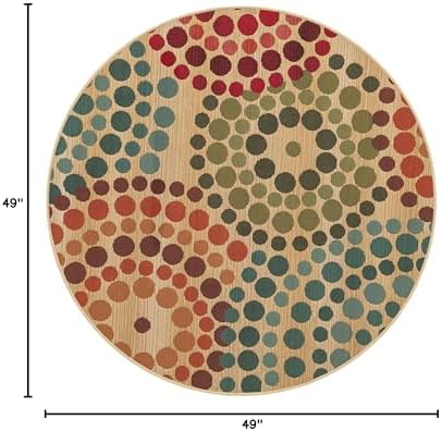 Unique Loom Outdoor Modern Collection Area Rug - Spark (4' 1" Round, Beige/ Burgundy) - Image 2