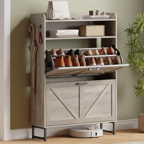 Xixini Shoe Storage Cabinet with 2 Flip Drawers, Entryway Shoe Rack, Grey by Xixini