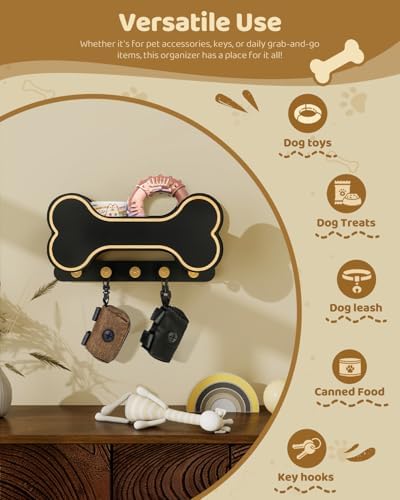 MTERSN Cute Dog Leash Holder for Wall for Dog Stuff Organizer, Black - Image 5
