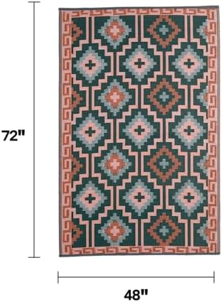 Fab Habitat Outdoor Rug - Waterproof, Fade Resistant, Crease-Free, Reversible - Premium Recycled Plastic - Vintage Boho Kilim - Patio, Deck, Porch, Balcony, Laundry Room - Lhasa - Green - 4 x 6 ft - Image 2