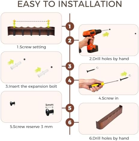 Coat Rack Wall Mount with Shelf Entryway Shelf Modern Key Holder Hanger Wall Shelves with Hidden Hooks for Hanging Towels Coats Hats Bags for Hallway Bathroom Bedroom(Wavy Walnut Color, 8 Hooks) - Image 6