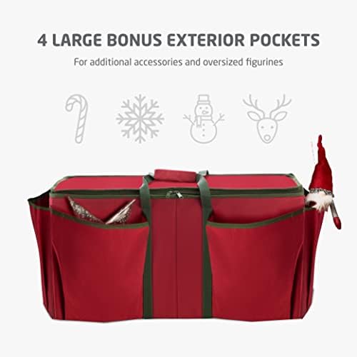 ZOBER Large Christmas Ornament Storage Box - Stores 80 3" Ornaments, With Dividers - With Large Compartment for Figurines, and Accessories, Durable Christmas Containers Holder (Red, 80-3" Ornaments) - Image 4