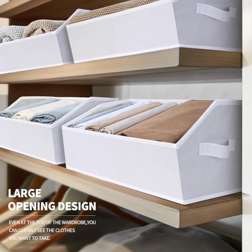 Homsorout Closet Baskets for Shelves - Decorative Storage Baskets with Handle, Trapezoid Closet Bins for Organization, Shelf Storage Bins for Clothes, Books, Home, Office, 8 Pack, White - Image 3