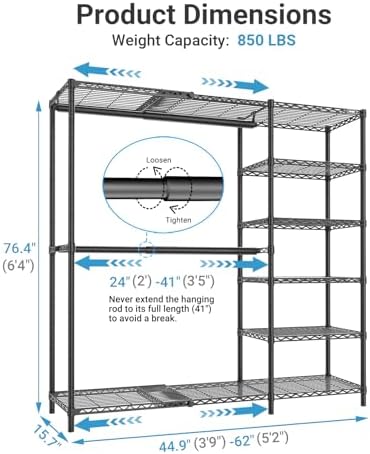 VIPEK X2 Plus Expandable Heavy Duty Clothes Rack, Closet System Black - Image 5