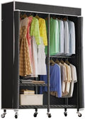 Higeego H9 Garment Rack with Cover, Heavy Duty Clothing Rack for Hanging Clothes, Portable Closet with wheels, Wardrobe Closet with Adjustable Shelves, Black Rack Shelf with Black Fabric Cover by Higeego
