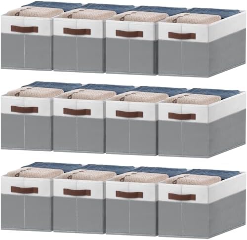 JTIEO 12 Pack Large Storage Baskets for Shelves 15"x11", Fabric Storage Bins with Handles, Collapsible Decorative Storage Baskets for Organizing Clothes, Toys, Closet, Nursery by JTIEO